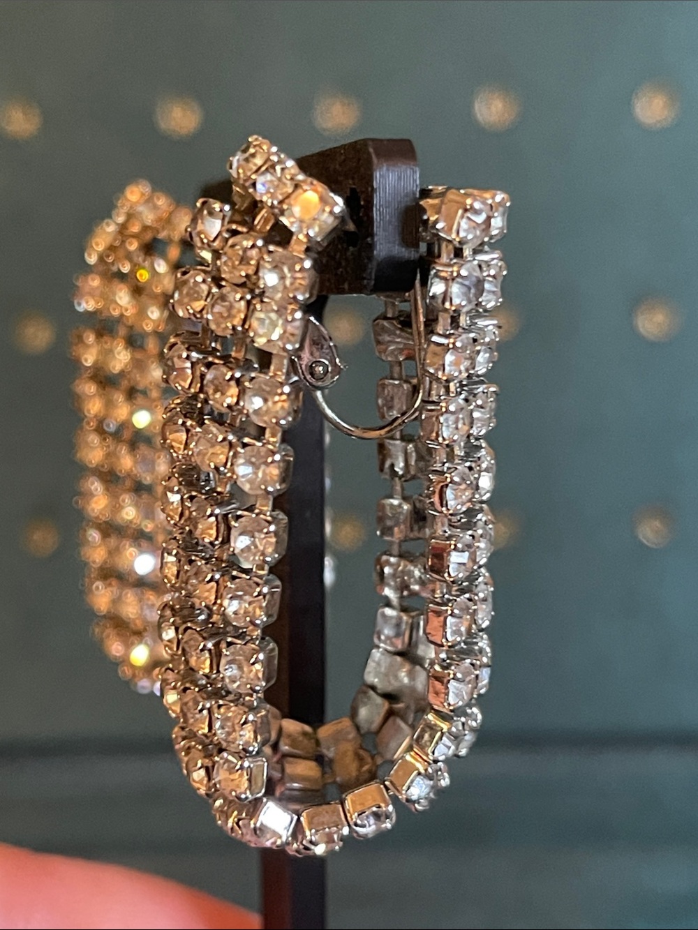 1960’s Prong-Set Rhinestone “Around the Lobe” Draped Effect Clip-On Earrings - Picture 5 of 10